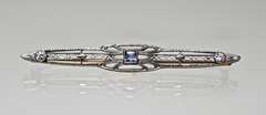 Sweet Vintage Filigree Bar Pin with Sapphire & Diamond