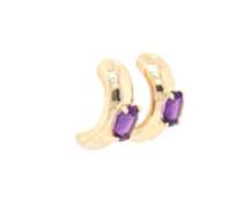 Beautiful Yellow Gold oval Amethyst Half Hoop Earrings