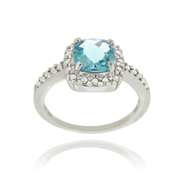 Sterling Silver Swiss Blue Topaz & Diamond Accent Square Ring