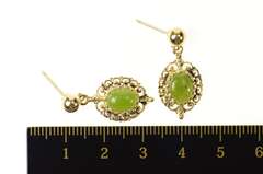 14K Yellow Gold 1960's Neprhite Cabochon Dangle Statement Earrings