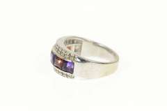 14K White Gold Garnet Amethyst Diamond Statement Band Ring
