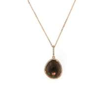 Powerful Rose Gold Smokey Quartz and Diamond Frame Pendant on Chain