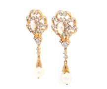 Charming 18kt Pearl and Diamond Vinateg Inspired Dangle Earrings