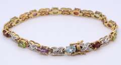 Vintage Sterling Silver Multi Gemstone Tennis Bracelet