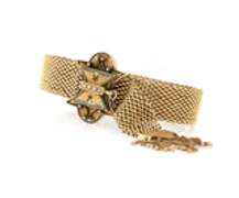 Vintage Polished Woven Black Enamel and Pearl Clasp Bracelet