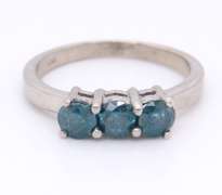 Gorgeous White Gold 3 Stone Blue Diamond Ring