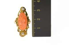 14K Yellow Gold Ornate Art Nouveau Coral Cameo Diamond Ring