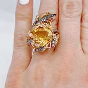 Designer 14kt Yellow Gold, Citrine, Ruby, & Diamond Cocktail Ring
