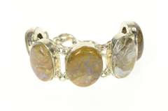 Sterling Silver Brown & White Agate Cabochon Ornate Chain Bracelet