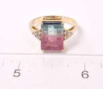 Stunning Watermellon Tourmaline & Dia Ring, 18kt