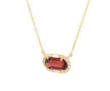 Handsome Yellow Gold Garnet and Baguette and Round Diamond Frame Pendant on Chain