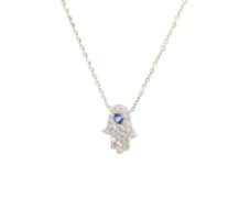 Stunning White Gold Diamond and Sapphire Hamsa Pendant on Chain