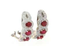 Majestic 18kt White Gold Ruby and Diamond Tree Stone J Hoop Earrings
