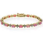 18K Gold over Sterling Silver Created Pink Opal & Diamond Accent Bracelet