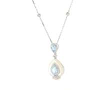 Brand new Aquamarine and Diamond and Mother of Pearl Pendant on Chain