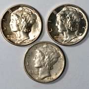 3 Ch BU Mercury Dimes