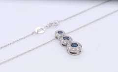 Favorite White Gold 3 Stone Sapphire and Diamond Pendant on Chain