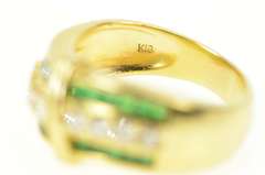 18K Yellow Gold 1.58 Ctw Emerald Diamond Wavy Band Ring