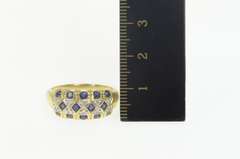 14K Yellow Gold Ornate Sapphire Diamond Statement Band Ring