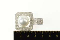14K White Gold 2.70 Pave Diamond Pearl Square Statement Pendant