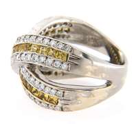 Modern White Gold Princess Yellow Sapphire and Diamond X Ring