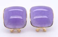 Charming Yellow Gold Lavender Jade Huggie Earings