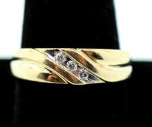 Slanting Three Stone Diamond Ring with 10k Gold