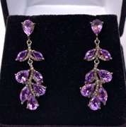 Dazzling Dangling 19.76CTW Amethyst & 0.31CTW Diamond Earrings in Gold Plated Sterling Silver