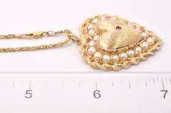 Ravishing Ruby and Pearl Locket Pendant Necklace in 14K Yellow Gold