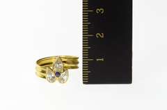 18K Yellow Gold Pear Cluster Sapphire Accent Floral CZ Bypass Ring