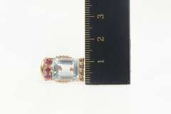 14K Yellow Gold 5.86 Ctw Aquamarine Ruby 1930's Statement Ring
