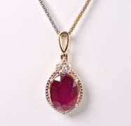 Brilliant 12.11CTS Ruby & 0.06CTS Diamond Pendant Necklace in Gold Plated Sterling Silver
