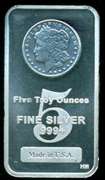 Superb Silver Dollar design 5 Troy oz. pure silver bar