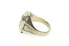 10K White Gold Knights of Pythias Art Deco Enamel Signet Ring