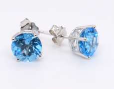 Stunning White Gold Blue Topaz Stud Earrings
