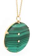 Fabulous Yellow Gold Moonstone Diamond and Malachite Disc Pendant on Chain