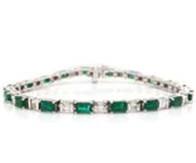 Eyecatching White Gold Emerald Cut Emerald and Baguette Diamond Bracelet
