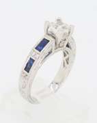 Carved 14k White Gold Diamond and Sapphire Ring