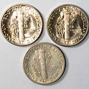 3 Ch BU Mercury Dimes
