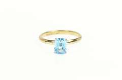 Gold Plated Sim. Emerald Cut Blue Topaz Solitaire Ring