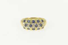 14K Yellow Gold Ornate Sapphire Diamond Statement Band Ring