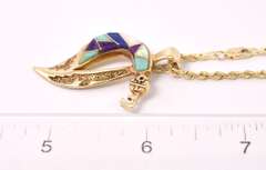 Sensational Southwestern Gemstone Pendant Necklace in 14K Yellow Gold. Signed.