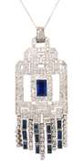Vintage Sapphire and Diamond Art Deco Pendant on Chain