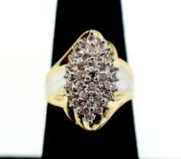 10k White and Yellow Gold Stepped Diamond Ring