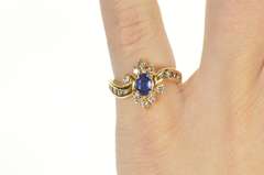 14K Yellow Gold 0.92 Ctw Natural Sapphire Diamond Engagement Ring
