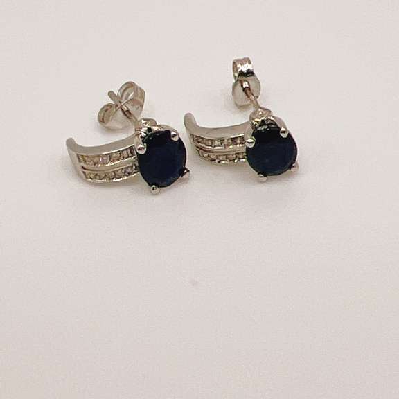 14kt Gold, Blue Sapphire, & Diamond Earrings