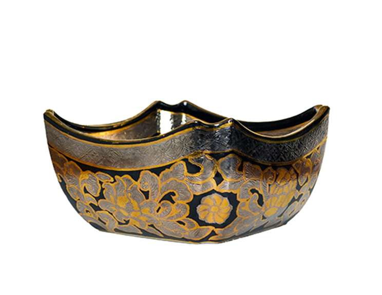Large Decorative Hand Painted Ceramic Bowl With Texture and Floral Pattern