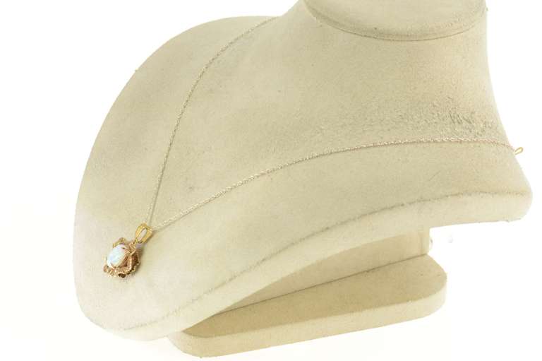 14K Yellow Gold Retro Floral Textured Oval Syn. Opal Statement Pendant