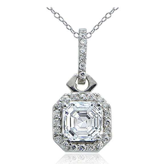 Sterling Silver 2ct Asscher Cut CZ Drop Necklace