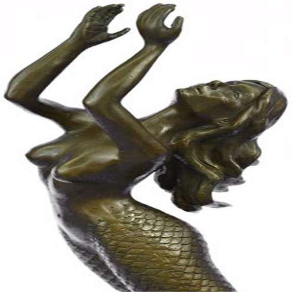Mermaid Bronze Statue on Marble Base Sculpture